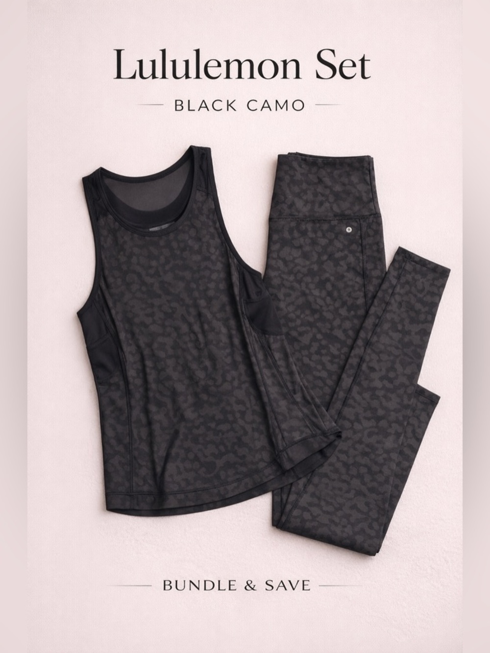 Lululemon Black Camo Workout Set S/2 | Racerback Tank + High Rise Leggings